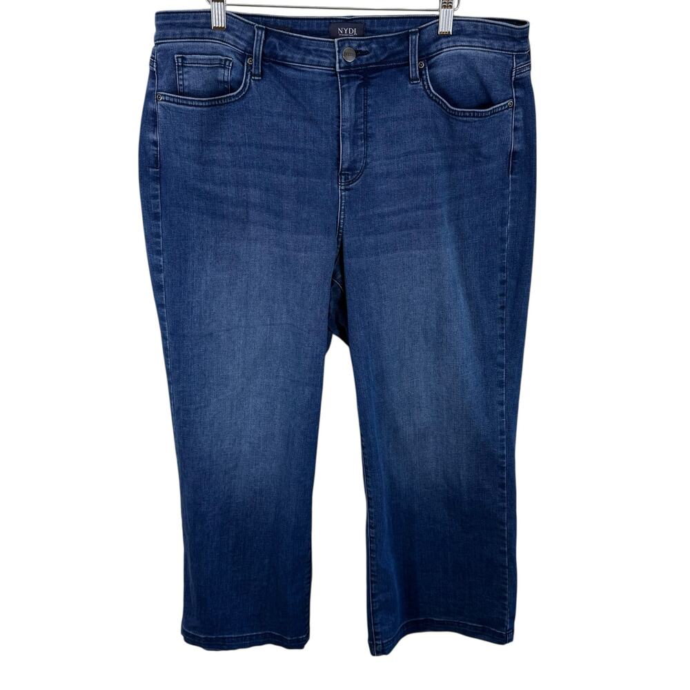 NYDJ Medium Wash Teresa Wide Leg Cropped‎ High Rise Lift Tuck Jeans Size 14